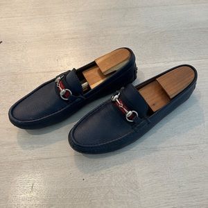 Gucci navy leather driver loafers size 9.5